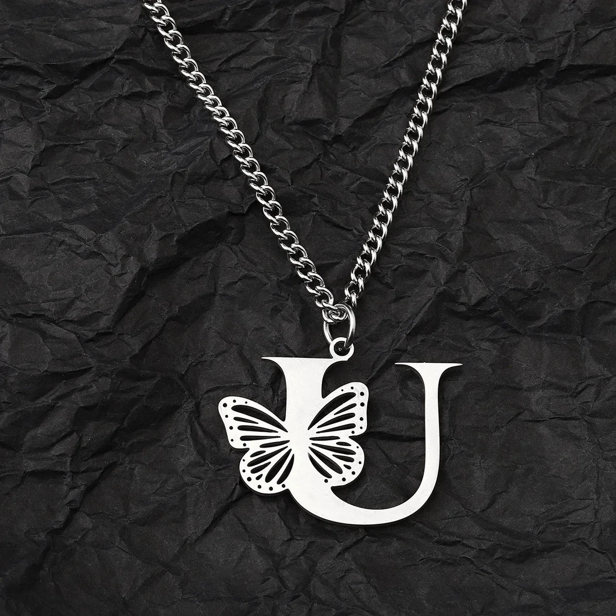 Wholesale Jewelry IG Style Hip-Hop Letter Butterfly 201 Stainless Steel Pendant Necklace