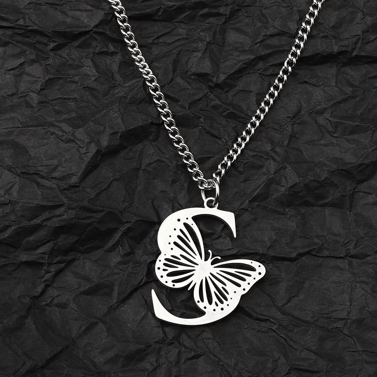 Wholesale Jewelry IG Style Hip-Hop Letter Butterfly 201 Stainless Steel Pendant Necklace