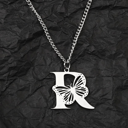 Wholesale Jewelry IG Style Hip-Hop Letter Butterfly 201 Stainless Steel Pendant Necklace