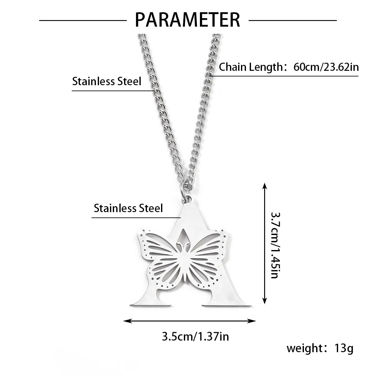 Wholesale Jewelry IG Style Hip-Hop Letter Butterfly 201 Stainless Steel Pendant Necklace