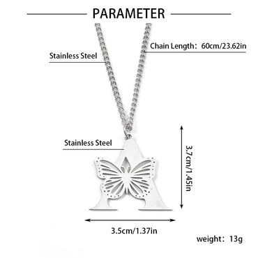 Wholesale Jewelry IG Style Hip-Hop Letter Butterfly 201 Stainless Steel Pendant Necklace