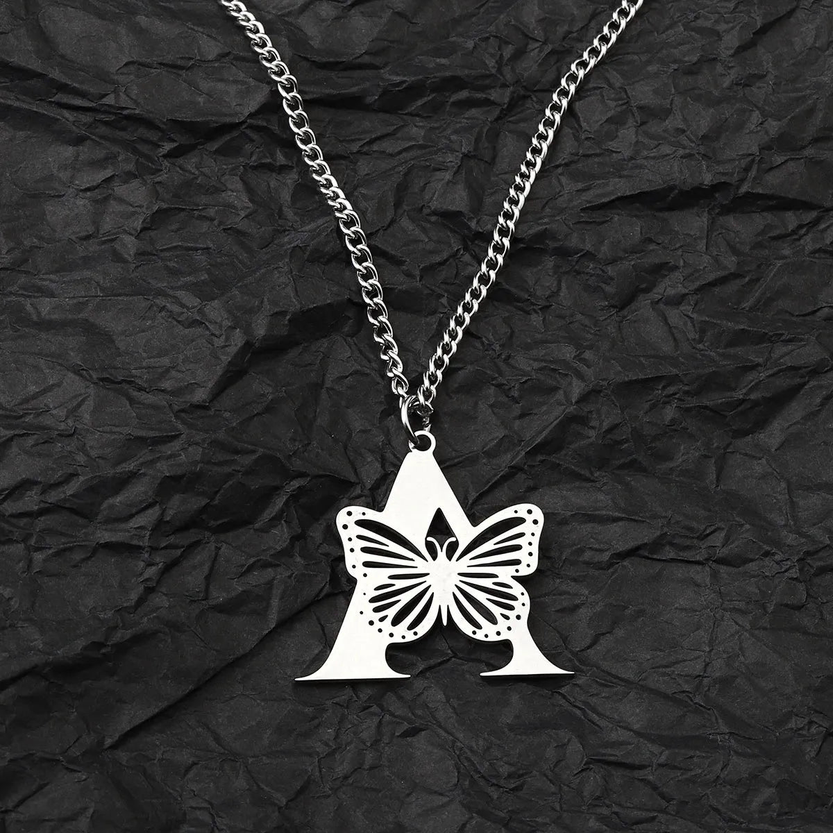 Wholesale Jewelry IG Style Hip-Hop Letter Butterfly 201 Stainless Steel Pendant Necklace