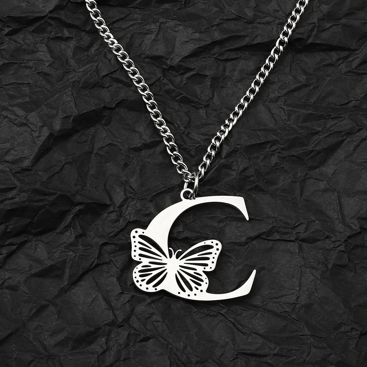 Wholesale Jewelry IG Style Hip-Hop Letter Butterfly 201 Stainless Steel Pendant Necklace