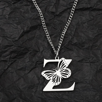 Wholesale Jewelry IG Style Hip-Hop Letter Butterfly 201 Stainless Steel Pendant Necklace