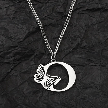 Wholesale Jewelry IG Style Hip-Hop Letter Butterfly 201 Stainless Steel Pendant Necklace