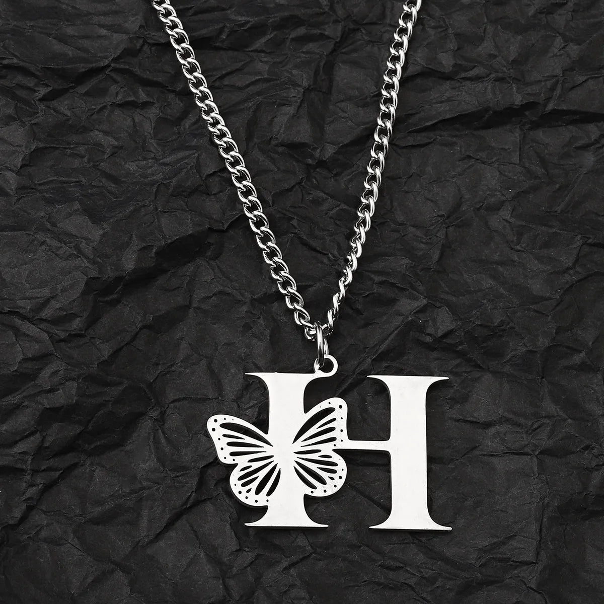 Wholesale Jewelry IG Style Hip-Hop Letter Butterfly 201 Stainless Steel Pendant Necklace