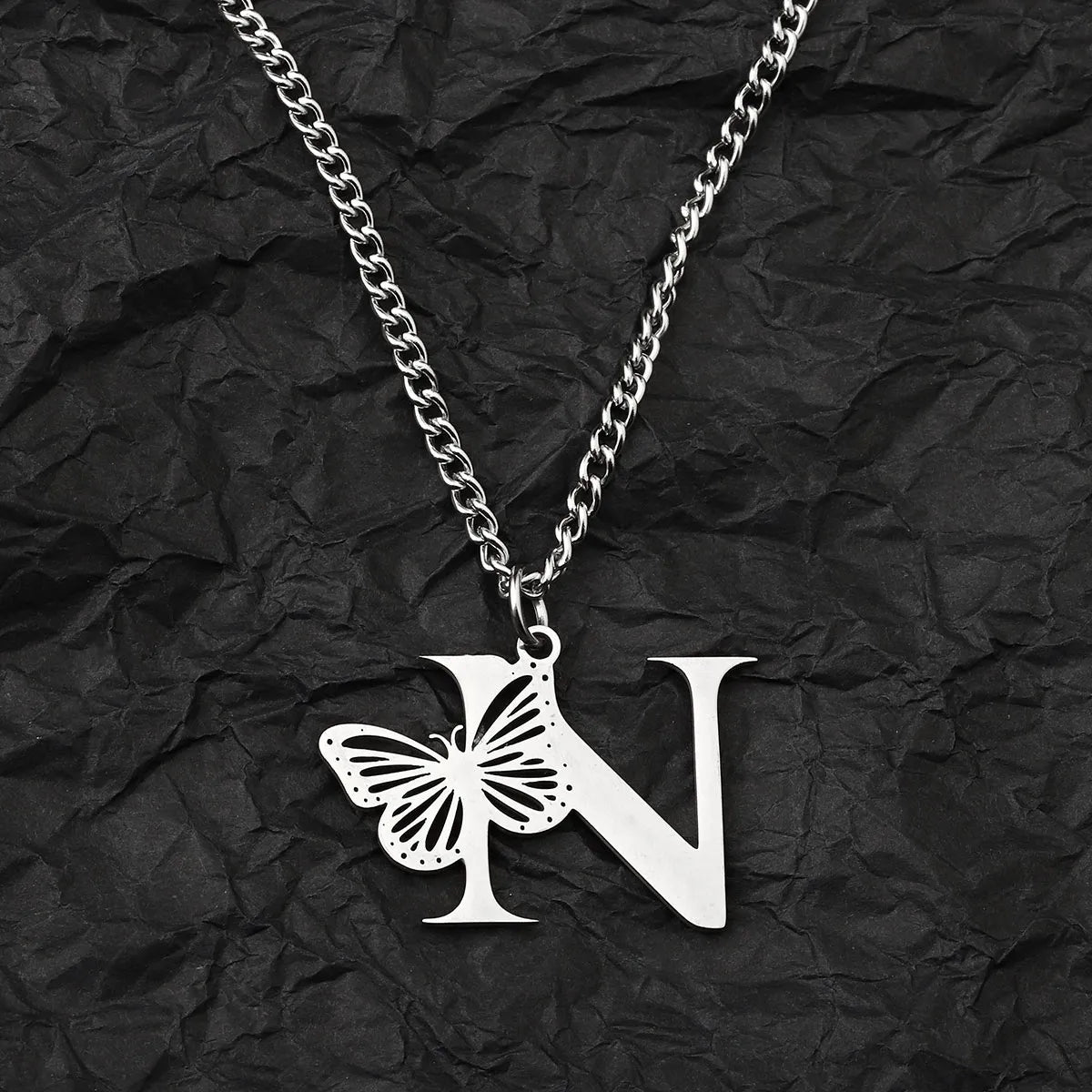 Wholesale Jewelry IG Style Hip-Hop Letter Butterfly 201 Stainless Steel Pendant Necklace