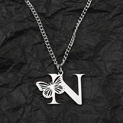 Wholesale Jewelry IG Style Hip-Hop Letter Butterfly 201 Stainless Steel Pendant Necklace