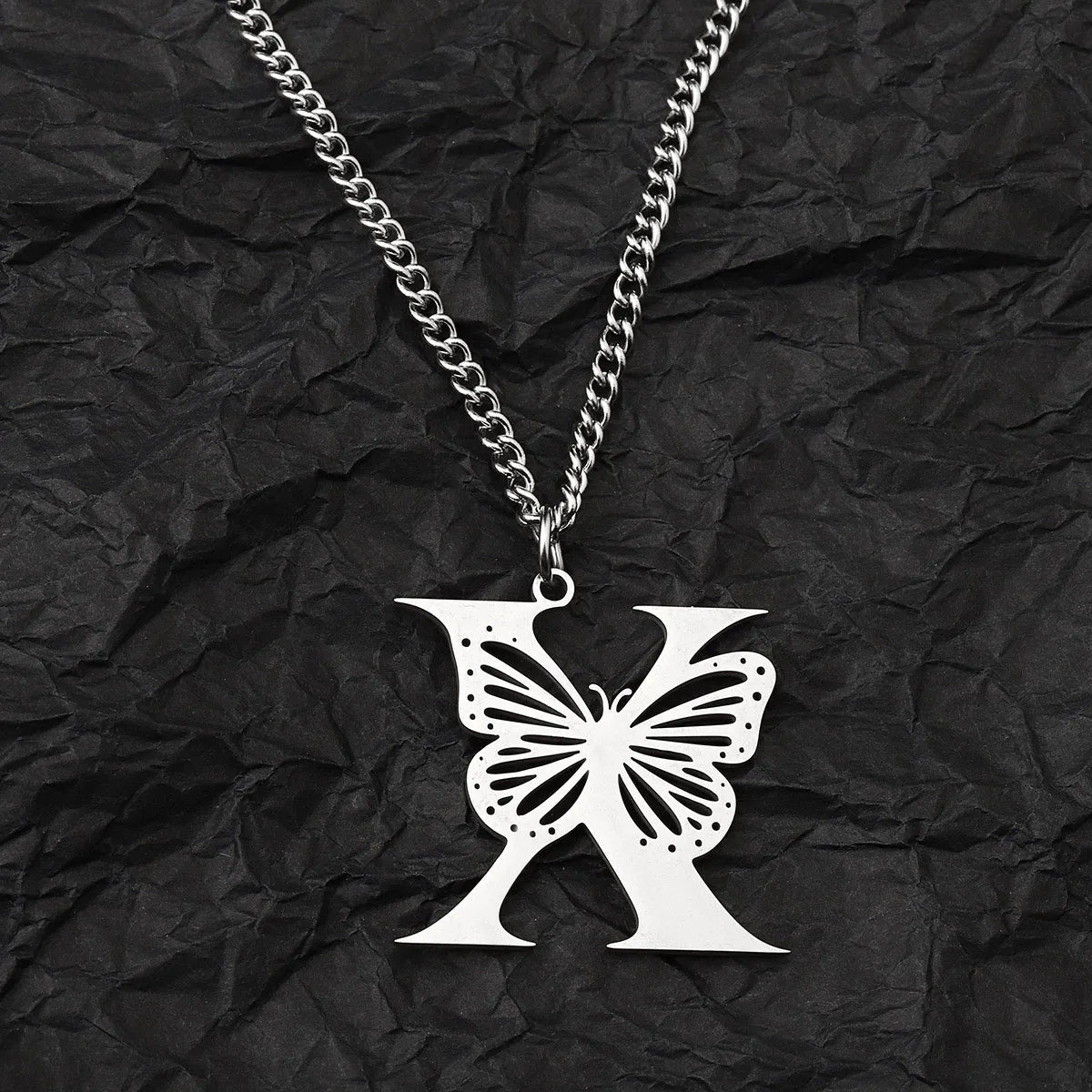 Wholesale Jewelry IG Style Hip-Hop Letter Butterfly 201 Stainless Steel Pendant Necklace