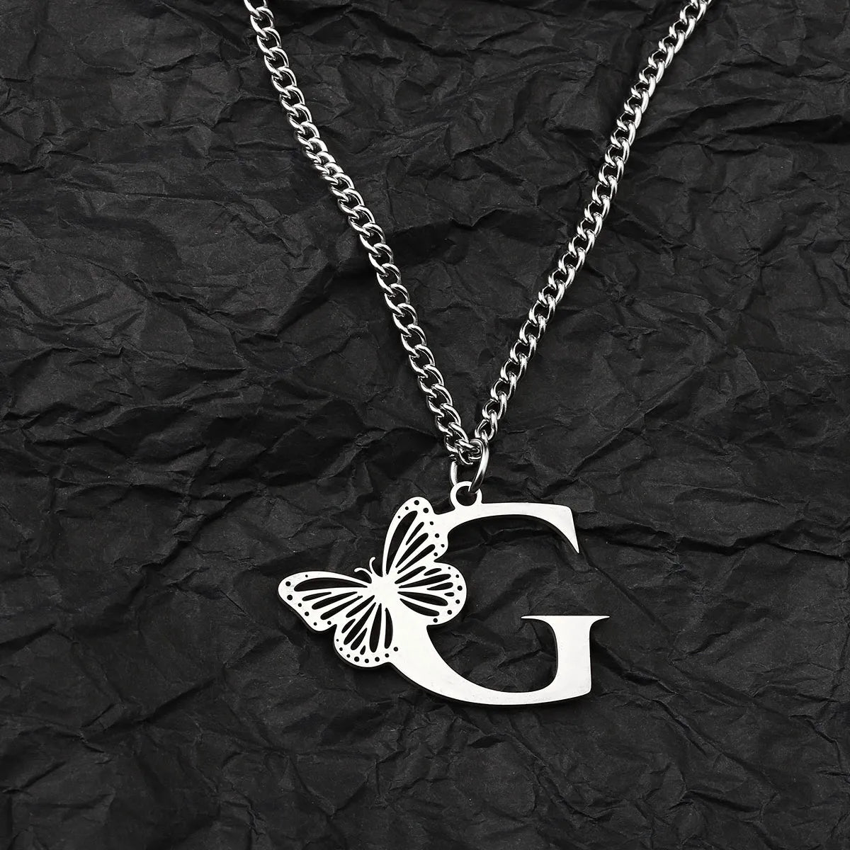 Wholesale Jewelry IG Style Hip-Hop Letter Butterfly 201 Stainless Steel Pendant Necklace