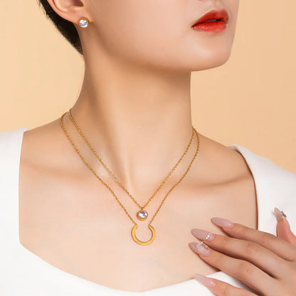 201 Stainless Steel Imitation Gold  Round Jewelry Set