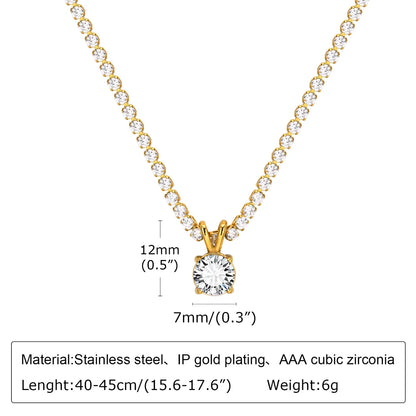 Wholesale Jewelry Simple Style Classic Style Solid Color 201 Stainless Steel Zircon Gold Plated Inlay Pendant Necklace