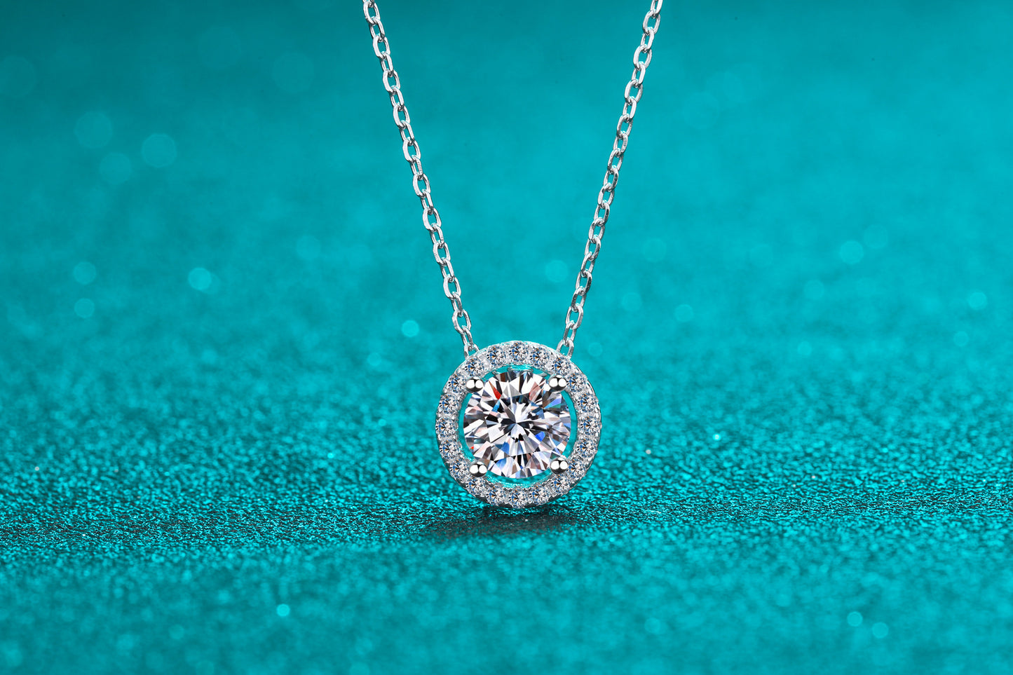 Glam Round Sterling Silver Moissanite Zircon Necklace In Bulk