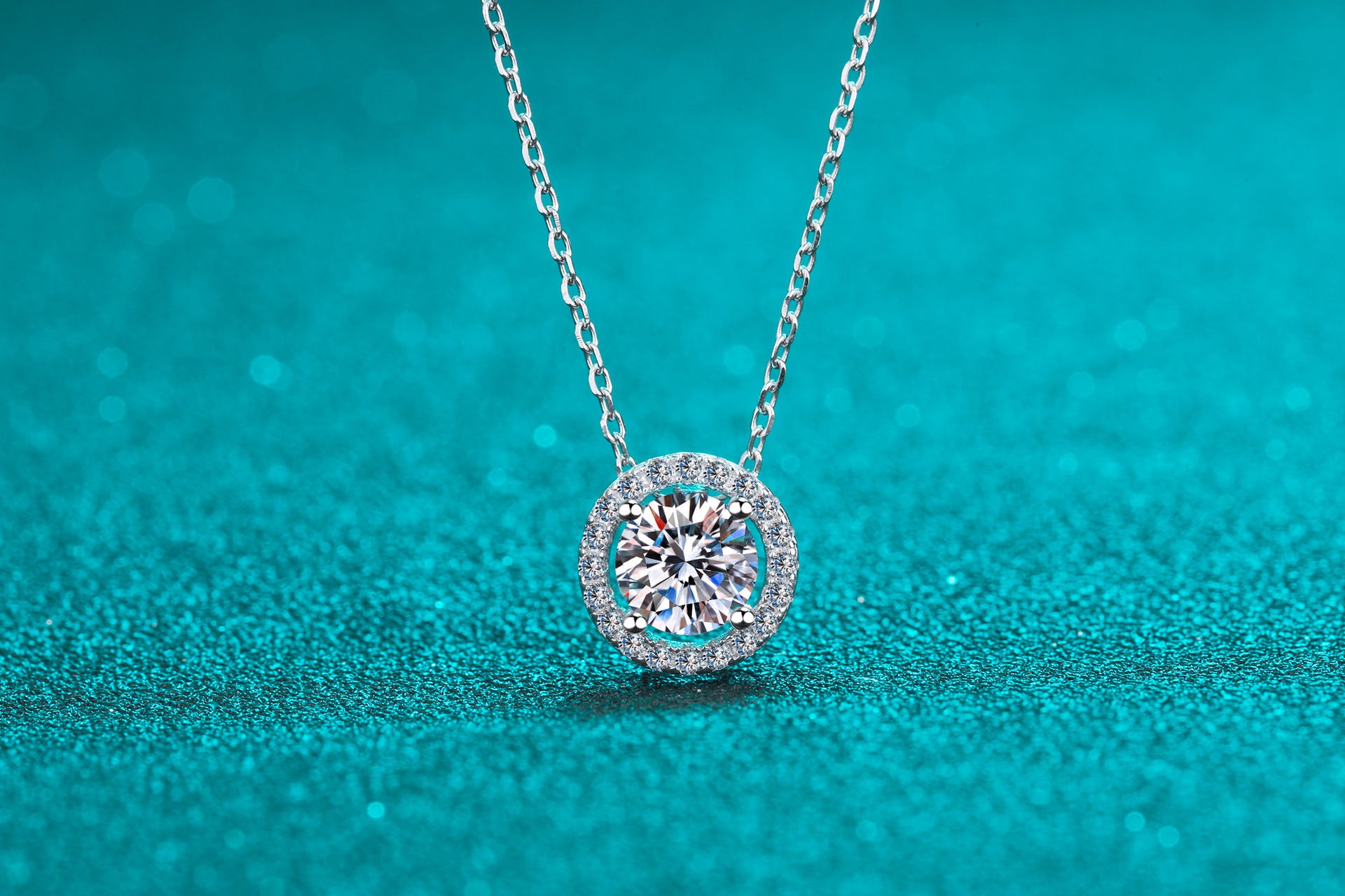 Glam Round Sterling Silver Moissanite Zircon Necklace In Bulk