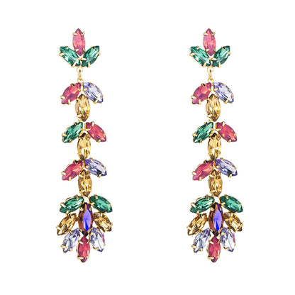 Fashion Exaggerated Alloy Diamond-Studded Flower Long Earrings Female Wholesale