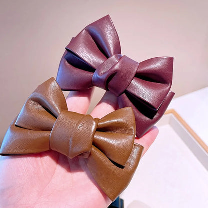 New Style Autumn And Winter French Retro Pu Leather Bow Hairpin Hairpin Temperament Hair Accessories Bangs Clip Hair Accessories