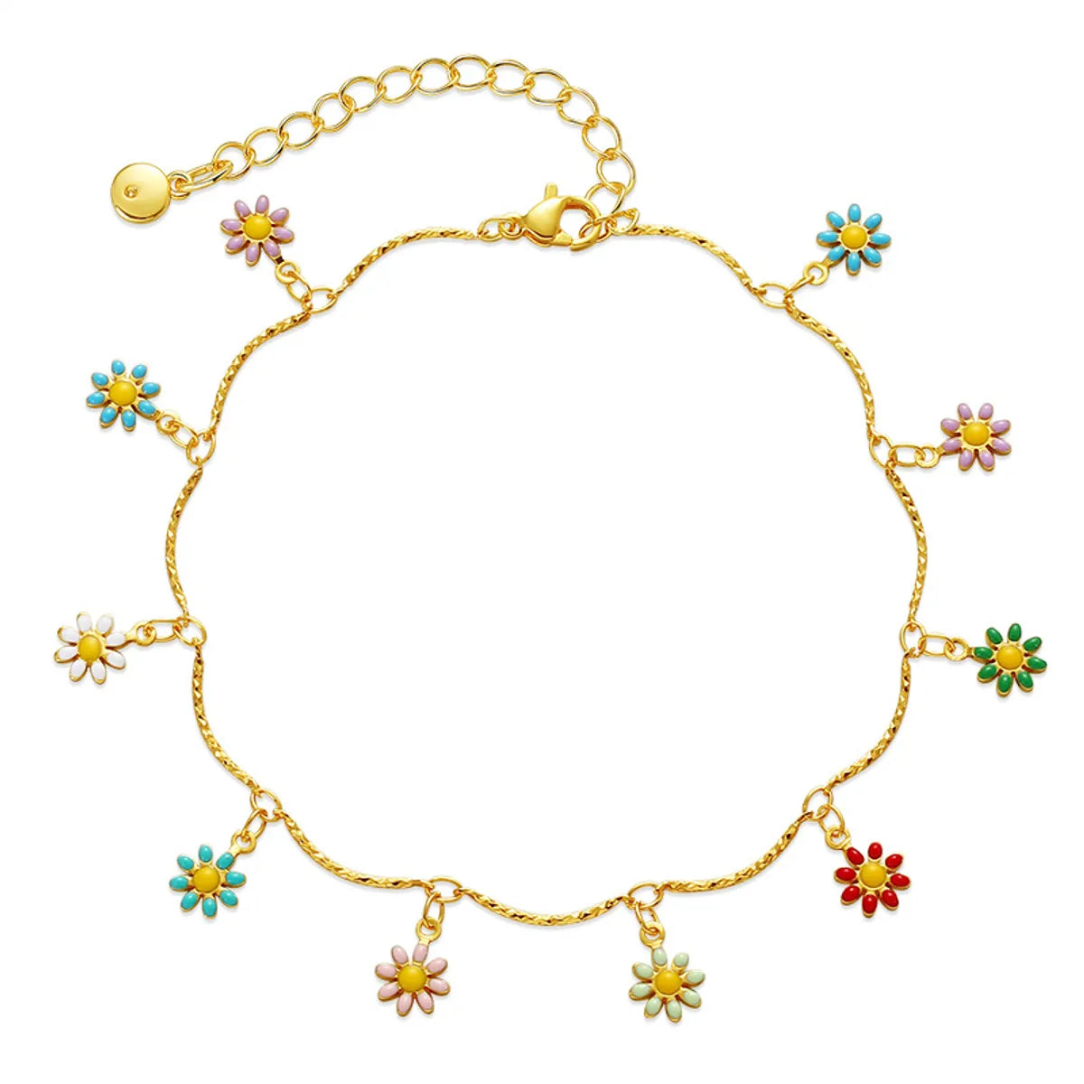 New Copper 18k Gold-Plated Hand-Painted Dripping Oil Color Daisy Anklet Leg Chain