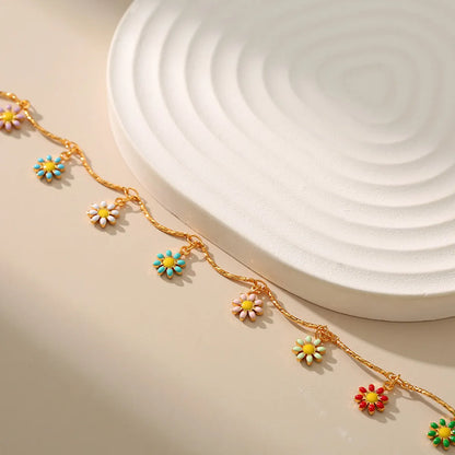 New Copper 18k Gold-Plated Hand-Painted Dripping Oil Color Daisy Anklet Leg Chain