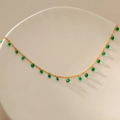 New Copper 18k Gold Plated Inlaid Green Zircon Anklet