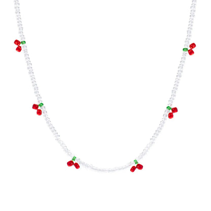 New Fashion Elegant Clavicle Chain Transparent Handmade Beaded Cherry Necklace