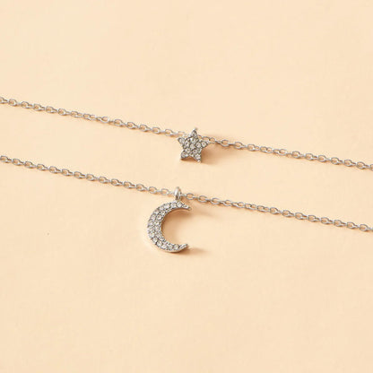 New Fashion Five-pointed Star Moon Pendant Multi-layer Sweater Chain Necklace Women