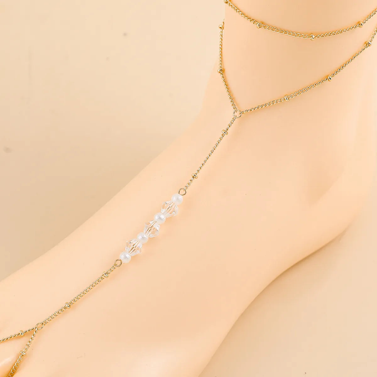 New Fashion Pearl Crystal Beaded Chain Alloy Anklet Foot Ornaments