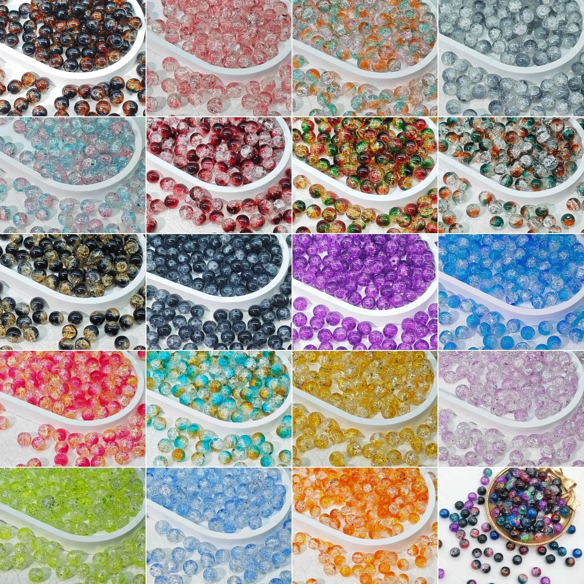 2024 Summer New 10mm Glass Bead Glass Chipping Beads DIY Accessories Ice Crack Two-Tone Gradient Bracelet Loose Beads