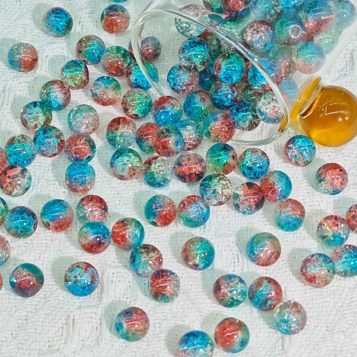 2024 Summer New 10mm Glass Bead Glass Chipping Beads DIY Accessories Ice Crack Two-Tone Gradient Bracelet Loose Beads