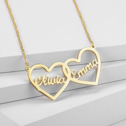 Stainless Steel Personalized Two Hearts Custom Name Necklace Couple Friends Sister Names Pendant Jewelry