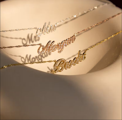 Pave Script Name Necklace • Personalized Diamond Necklace in Twist Chain • Perfect Gift for Her