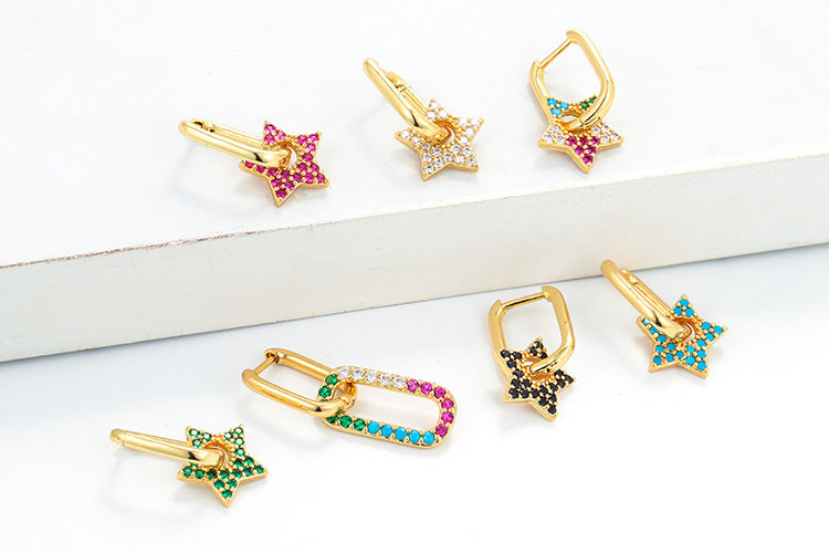 Fashion Five-pointed Star Square Lock Earrings