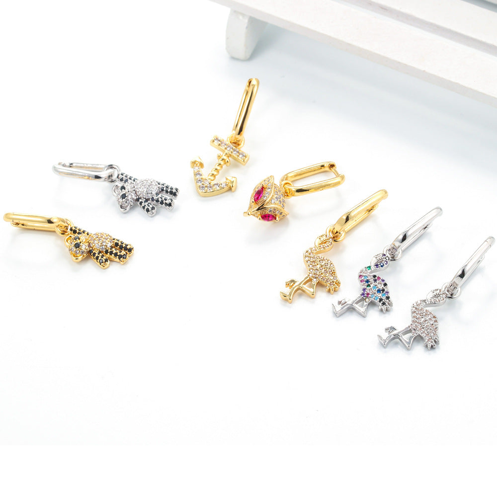 European And American New Accessories Cartoon Animal Lock Earrings Female Hollow Butterfly Full Rhinestone Zircon Eardrop Earring Wholesale