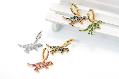 Micro-inlaid Zircon Colorful Dinosaur Animal Insect Earrings