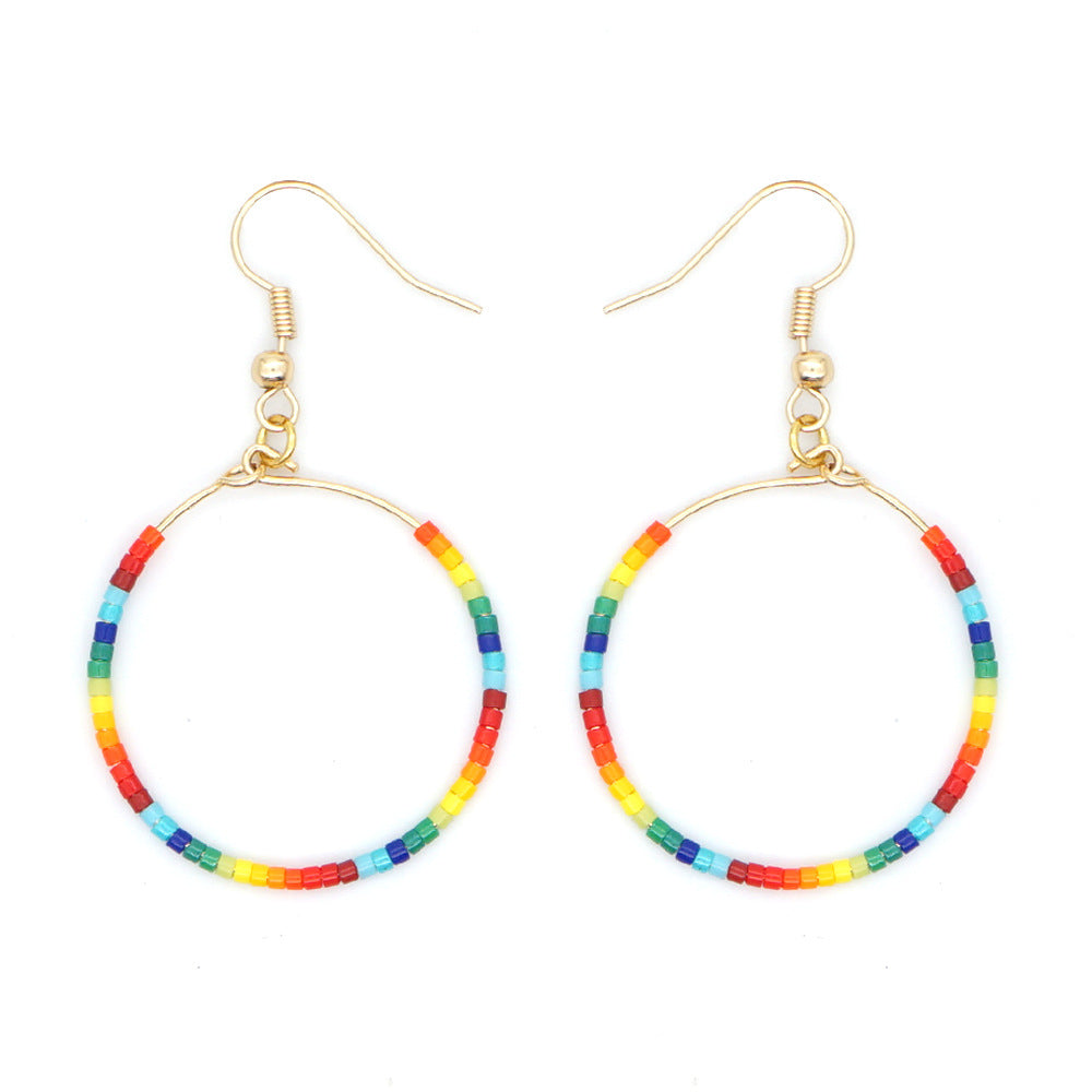 Fashion Exaggerated Rice Bead Woven Large Hoop Earrings