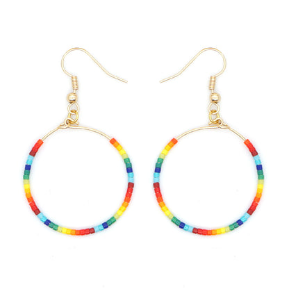 Fashion Exaggerated Rice Bead Woven Large Hoop Earrings