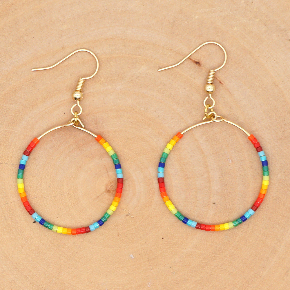 Fashion Exaggerated Rice Bead Woven Large Hoop Earrings