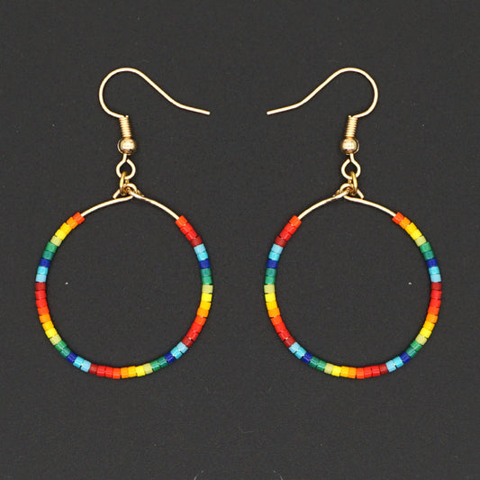 Fashion Exaggerated Rice Bead Woven Large Hoop Earrings