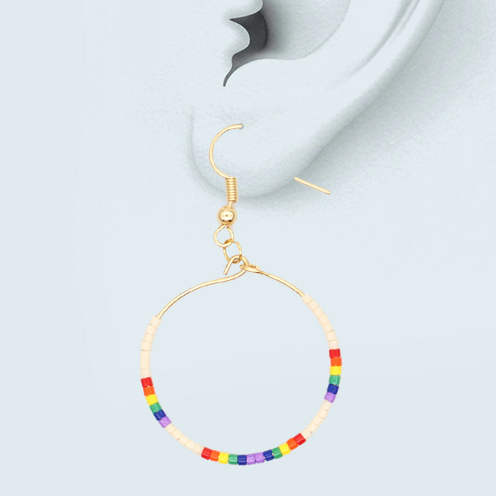 Fashion Exaggerated Rice Bead Woven Large Hoop Earrings