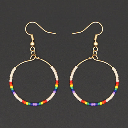 Fashion Exaggerated Rice Bead Woven Large Hoop Earrings