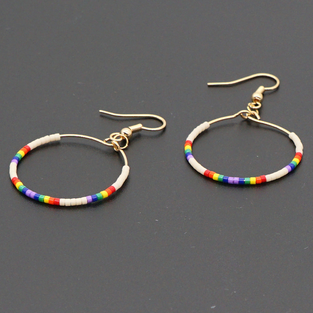 Fashion Exaggerated Rice Bead Woven Large Hoop Earrings