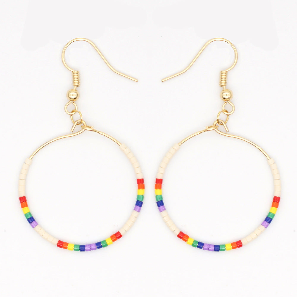 Fashion Exaggerated Rice Bead Woven Large Hoop Earrings