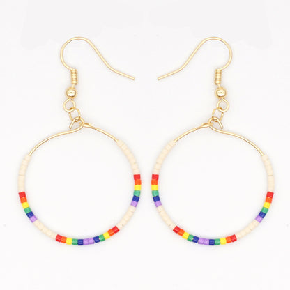 Fashion Exaggerated Rice Bead Woven Large Hoop Earrings