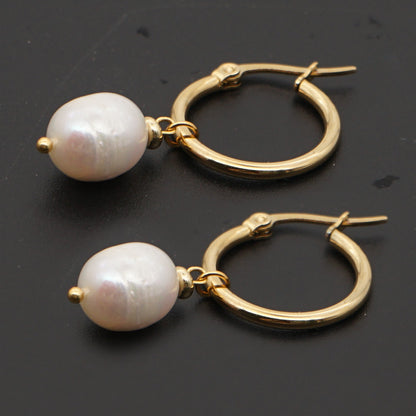 1 Pair Fashion Ethnic Style Stainless Steel Freshwater Pearl Hoop Earrings Drop Earrings