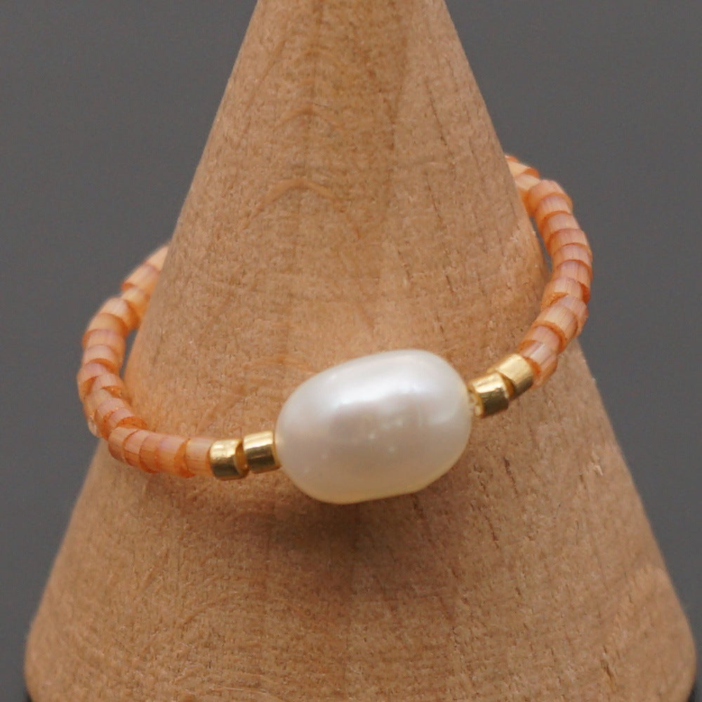 Niche  Freshwater Rice Beads Handmade Pearl Ring