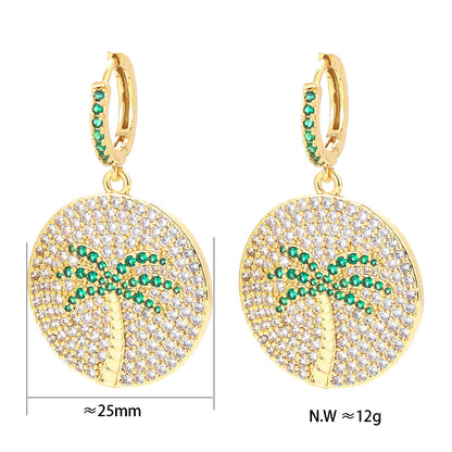 Fashion Coconut Tree Full Diamond Copper Earrings