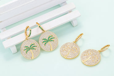 Fashion Coconut Tree Full Diamond Copper Earrings