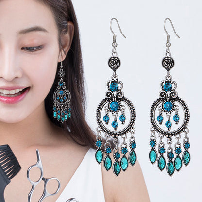 1 Pair Ethnic Style Round Water Droplets Alloy Tassel Rhinestones Women's Chandelier Earrings