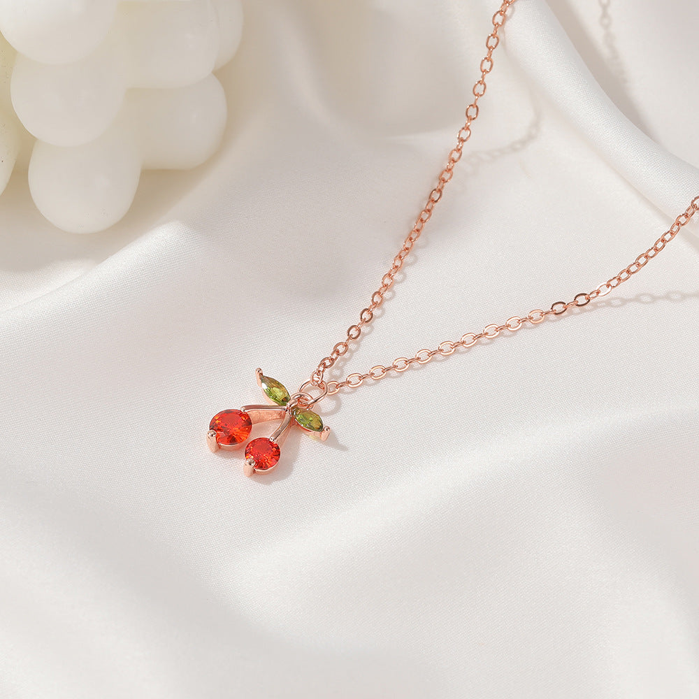 Diamond Small Cherry Inlaid Zircon Red Necklace