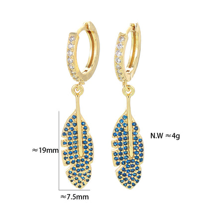 Fashion Colorful Zircon Big Maple Leaf Long Earrings