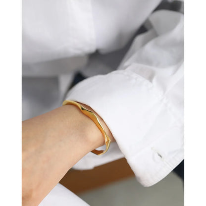 217 Korean S925 Sterling Silver Bracelet New Bangle Simple Irregular Concave Convex Surface Glossy Racelet